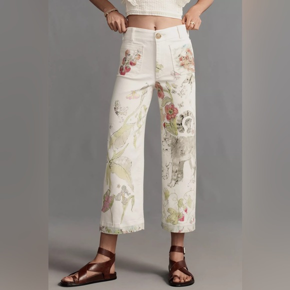 Anthropologie The Swan Gossip Colette Denim Crop Wide-Leg Jeans by Maeve Size 29 - Picture 2 of 12